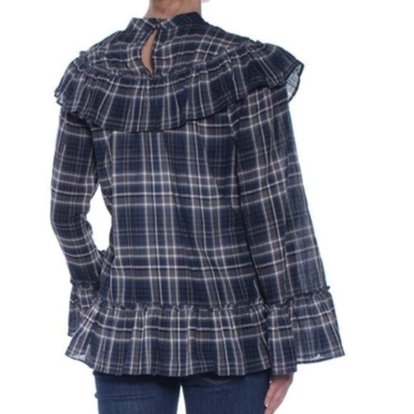 NWT Plaid Ruffle Max Studio Peasant Blouse Top - Picture 4 of 5
